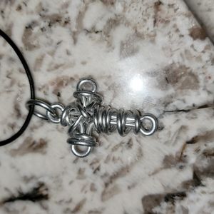Men stainless steel cross and leather necklace